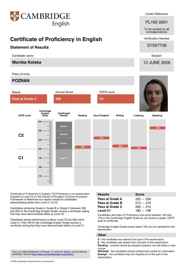 Certyfikat Cambridge C2 Proficiency